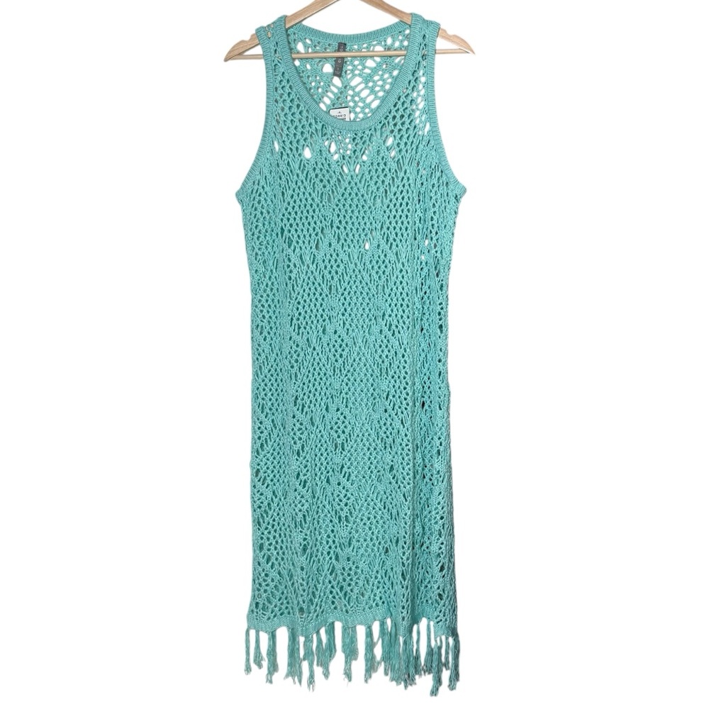 Torrid Crochet Knit Fringe Coverup Dress Size 1X Mint Blue Beach Boho Vacation - Picture 5 of 14